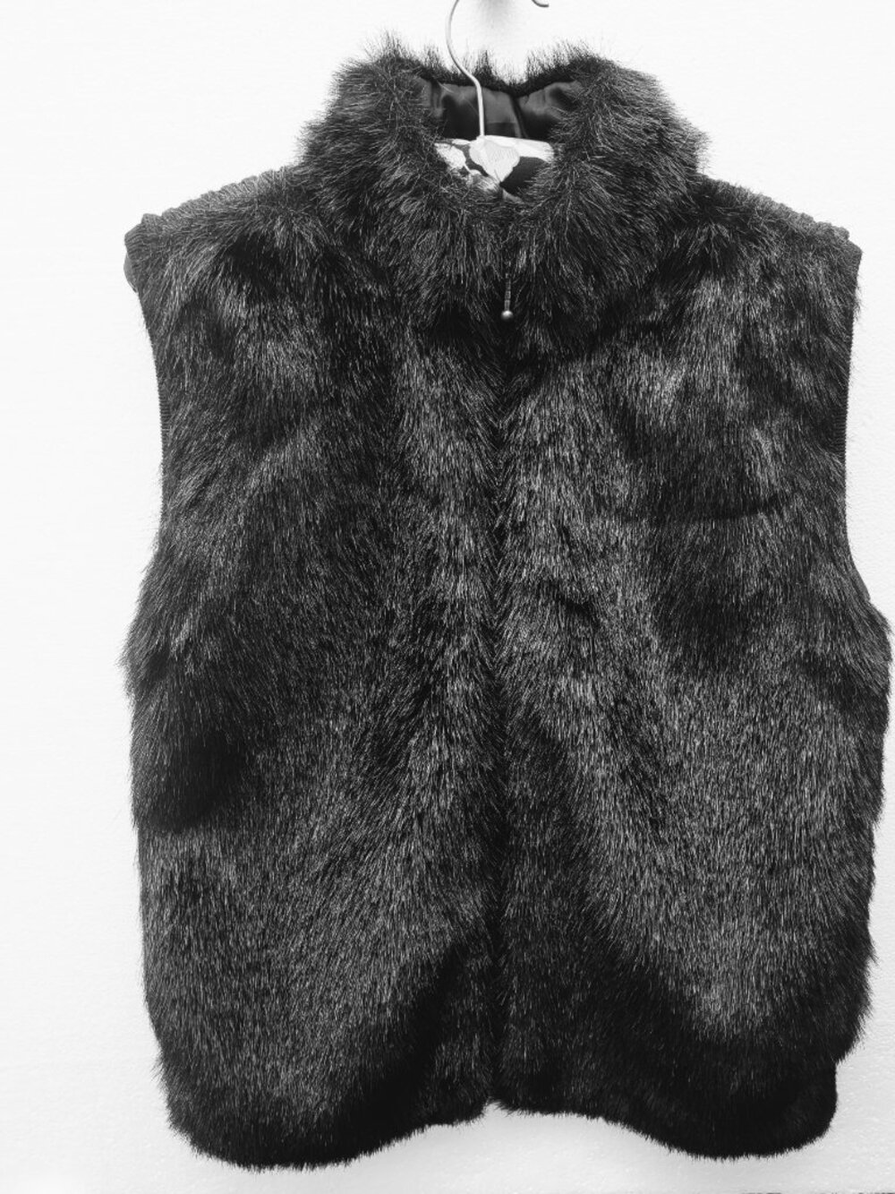 KIKIT by Maurice Sasson Faux Fur Sweater Back Vest Black Sz M Zip Lined Collar